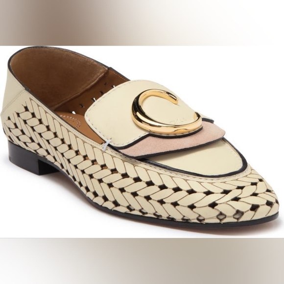 Chloe Logo Hardware Loafer White Cream Pink Corvette Perforated Leather 38EU - Picture 2 of 14